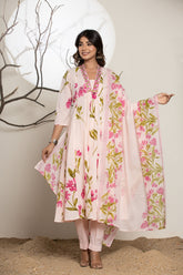 Pastel Pink Flip Collor Cotton Suit Set