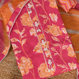 Pink Floral Full Embroidered Cotton Unstitched Suit Set
