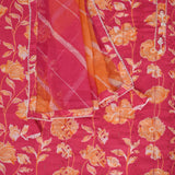 Pink Floral Full Embroidered Cotton Unstitched Suit Set
