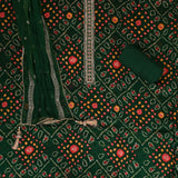 Pithalo Green Chinnon Bhandej Unstitched Salwar Suit