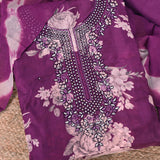 Popy Wine Organza Unstitched Suit Set