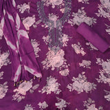 Popy Wine Organza Unstitched Suit Set