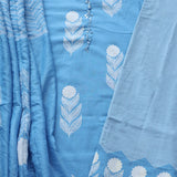 Powder Blue Motif Print Cotton Unstitched Suit Set