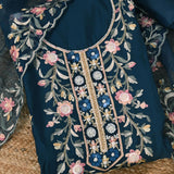 Prusian Blue Silk Unstitched Suit Set