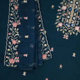 Prusian Blue Silk Unstitched Suit Set