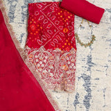 Pure Chinnon Bhandej Unstitched Suit Set