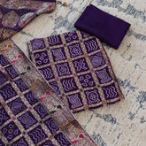 Purple Bhandej Silk Unstitched Suit Set