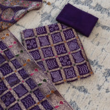 Purple Bhandej Silk Unstitched Suit Set