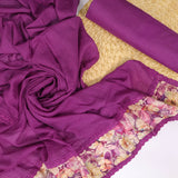 Purple Floral Glazed Cotton Unstitched Suit Set
