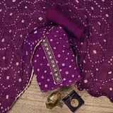 Raisin Wine Crepe Bandhani Unstitched Suit Set