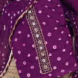 Raisin Wine Crepe Bandhani Unstitched Suit Set