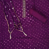 Raisin Wine Crepe Bandhani Unstitched Suit Set