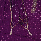 Raisin Wine Crepe Bandhani Unstitched Suit Set