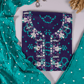 Rarest Blue Bhandej Cotton Unstitched Suit Set