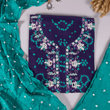 Rarest Blue Bhandej Cotton Unstitched Suit Set