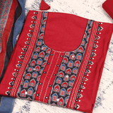 Red Ajrakh Cotton Unstitched Suit Set
