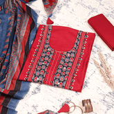 Red Ajrakh Cotton Unstitched Suit Set