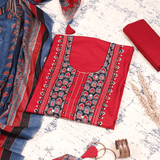 Red Ajrakh Cotton Unstitched Suit Set