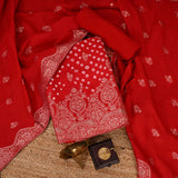 Salasa Red Bhandej Silk Unstitched Salwar Unstitched Suit