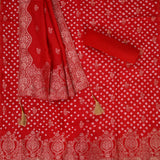 Salasa Red Bhandej Silk Unstitched Salwar Unstitched Suit