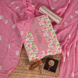 Skimmed Cream Flower Cotton Unstitched Salwar Suit