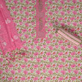 Skimmed Cream Flower Cotton Unstitched Salwar Suit
