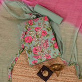 Smith Green Floral Cotton Unstitched Salwar Unstitched Suit