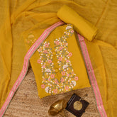 Smooth Yellow Organza Unstitched Suit Set