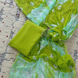 Smooth Green Leheriya Cotton Unstitched Suit Set