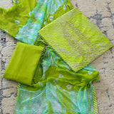 Smooth Green Leheriya Cotton Unstitched Suit Set