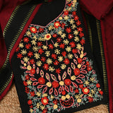 South Cotton Black Phulkari Cotton Unstitched Suit Set