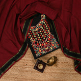 South Cotton Black Phulkari Cotton Unstitched Suit Set