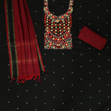 South Cotton Black Phulkari Cotton Unstitched Suit Set