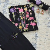 Special Black Floral Cotton Unstitched Suit Set