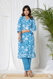 Stone Blue Floral Cotton Suit Set