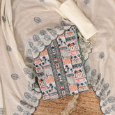 Tan Cream Traditional print Cotton Unstitched Salwar Suit