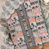 Tan Cream Traditional print Cotton Unstitched Salwar Suit