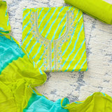 Tangy Green Leheriya Cotton Unstitched Suit Set