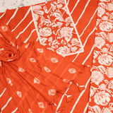 Tangy Orange Leheriya Cotton Unstitched Suit Set