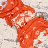 Tangy Orange Leheriya Cotton Unstitched Suit Set