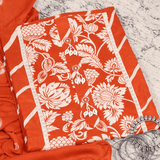 Tangy Orange Leheriya Cotton Unstitched Suit Set