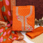 Tangy Orange Organza Unstitched Suit Set