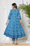 Teal Blue Hand Batik Angrakha Suit Set