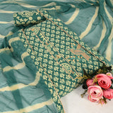 Teal Green Bagru Print Cotton Unstitched Suit Set