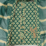 Teal Green Bagru Print Cotton Unstitched Suit Set