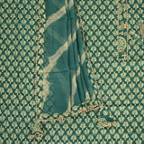Teal Green Bagru Print Cotton Unstitched Suit Set