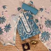 Teal Palm Cotton Unstitched Salwar Suit