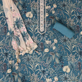 Teal Palm Cotton Unstitched Salwar Suit