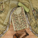 Tender Kale Linen Unstitched Suit Set
