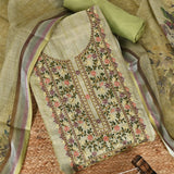 Tender Kale Linen Unstitched Suit Set